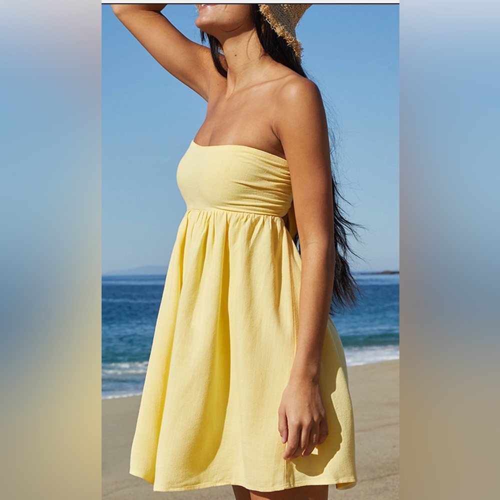 Your Favorite Tie Back Strapless Babydoll Mini Dress - yellow